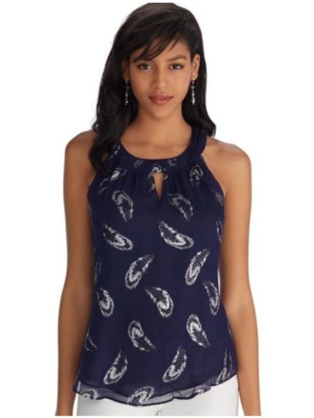 WHBM Silk Skyfall Feather Shell Top Large